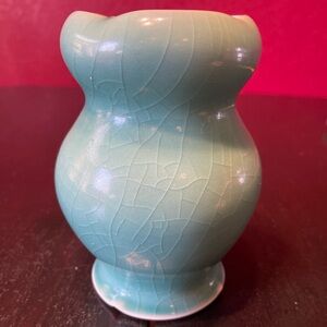 Ceramic Vase Turquoise & Light Blue Crackle 6 Inch Signed by Rachel Euting